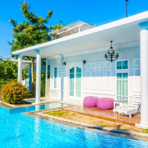 Beautiful luxury outdoor swimming pool in hotel pool resort - Boost up Color Processing